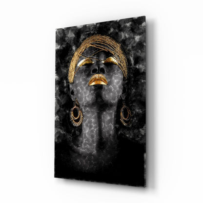 African Woman Portrait glass wall art gold