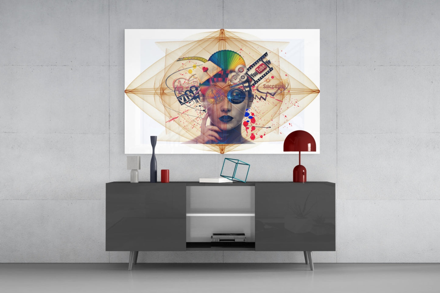 Digital Collage Woman Portrait Glass Wall Art