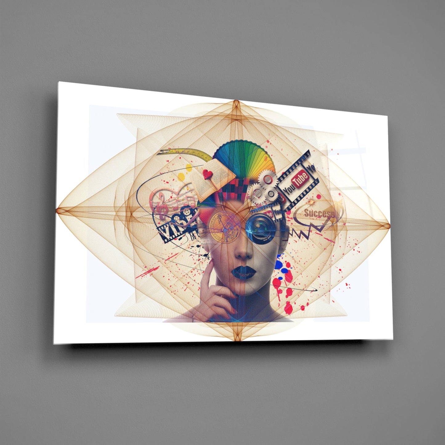 Digital Collage Woman Portrait Glass Wall Art
