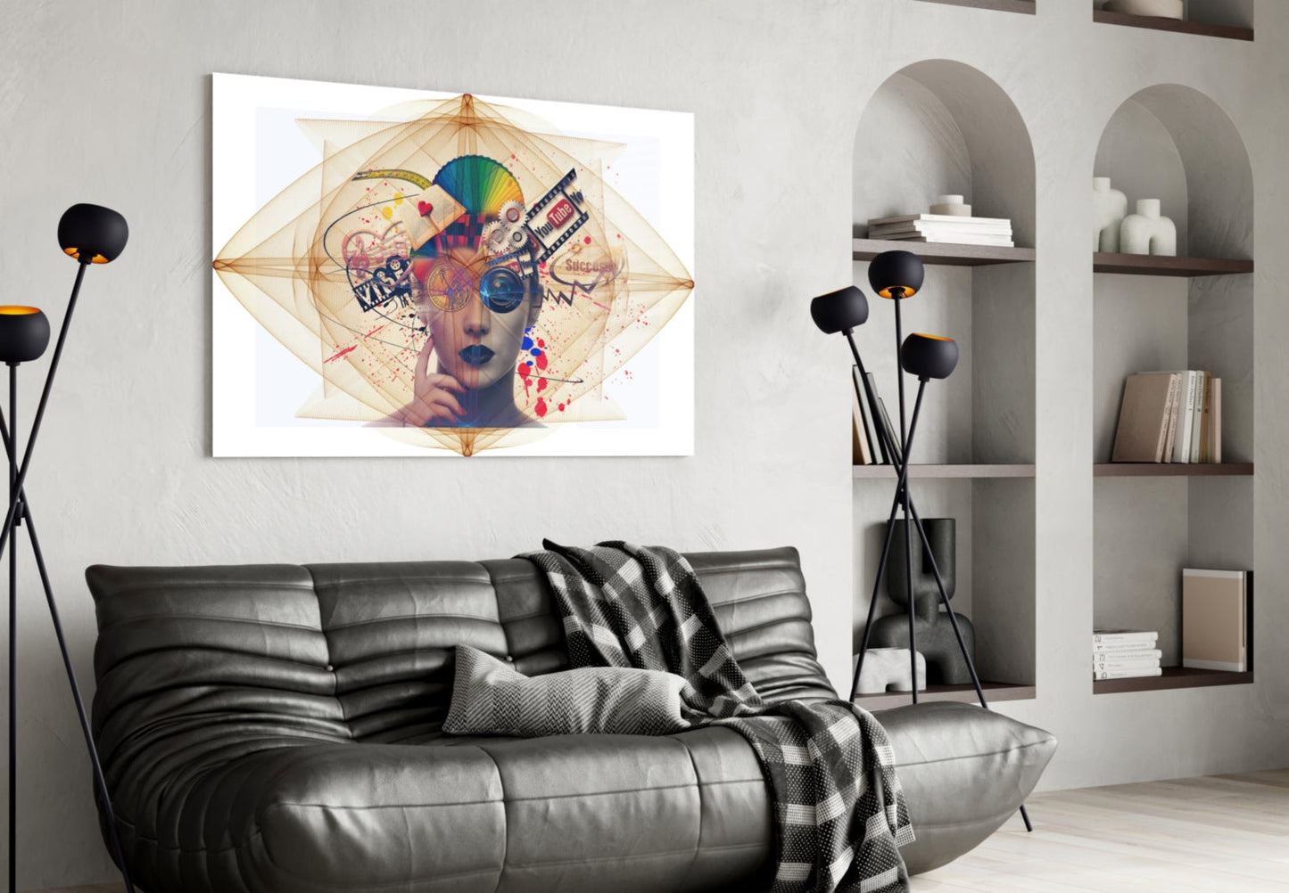 Digital Collage Woman Portrait Glass Wall Art