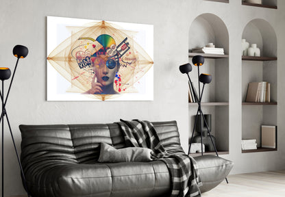 Digital Collage Woman Portrait Glass Wall Art