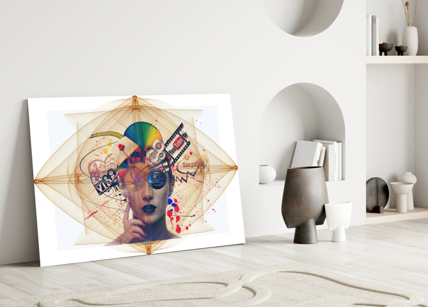 Digital Collage Woman Portrait Glass Wall Art