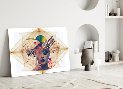 Digital Collage Woman Portrait Glass Wall Art