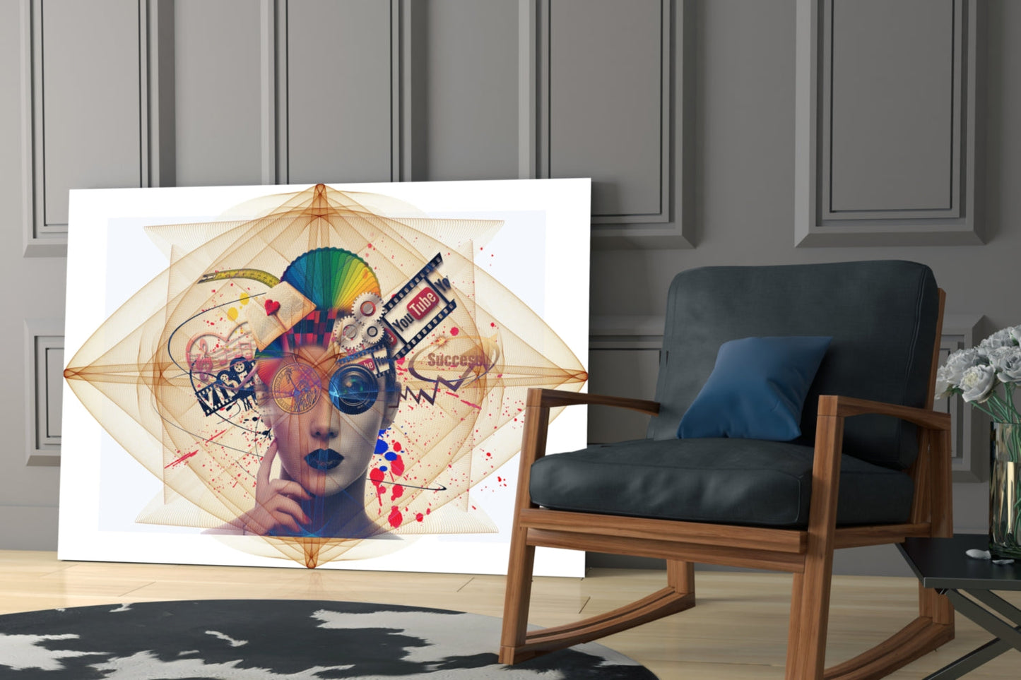 Digital Collage Woman Portrait Glass Wall Art