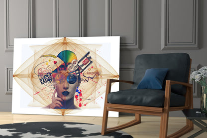 Digital Collage Woman Portrait Glass Wall Art