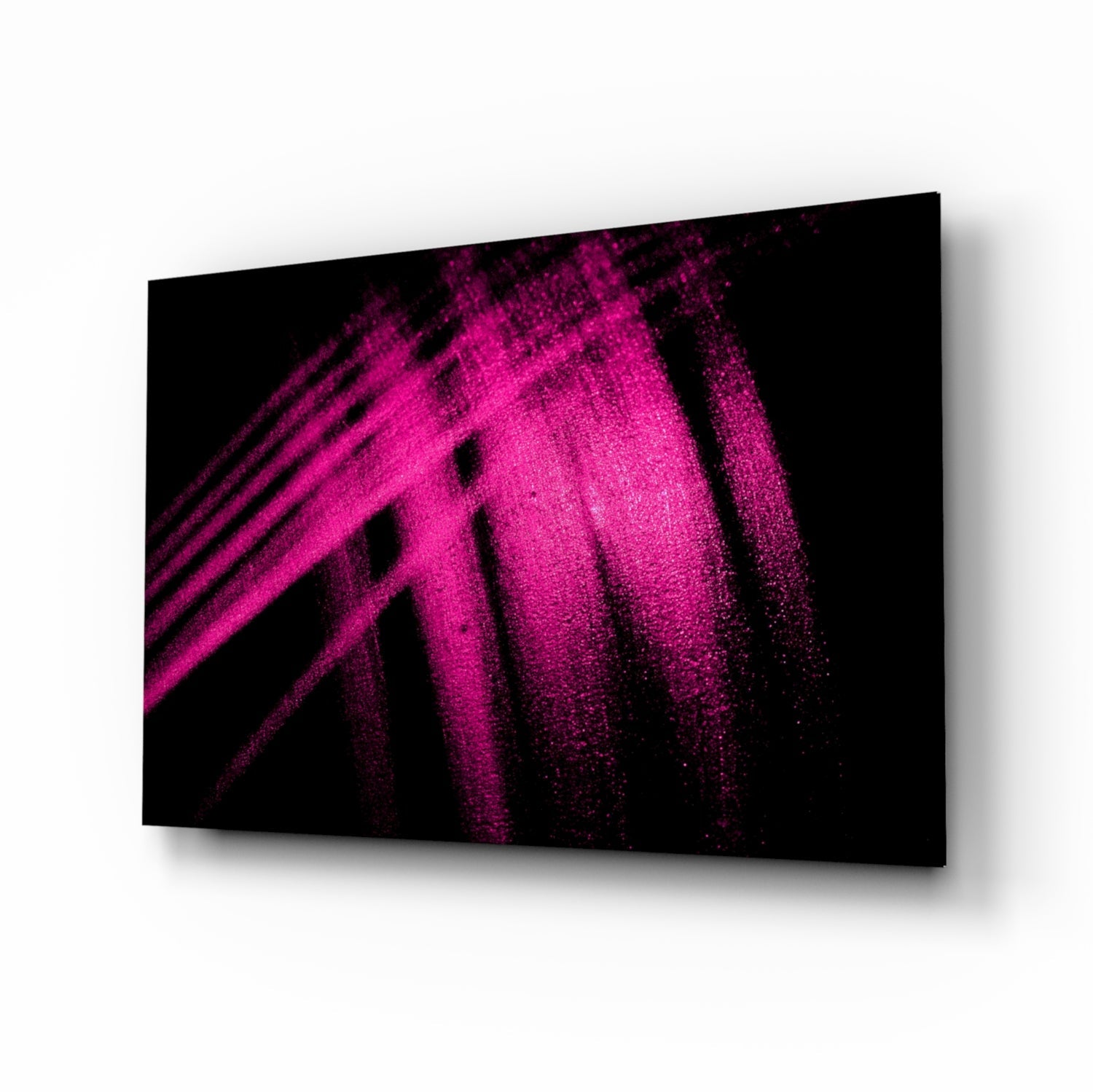 Magenta streaks black glass wall art