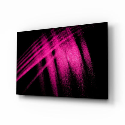 Magenta streaks black glass wall art