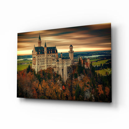 Fairytale Castle Glass Wall Art - autumn landscape