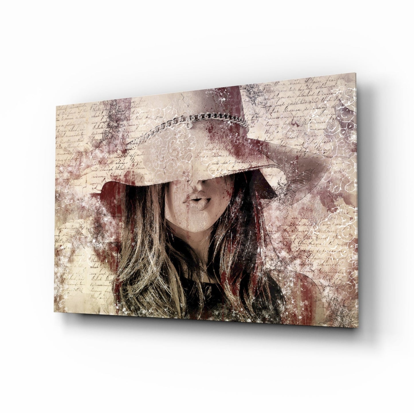 Girl In Retro Hat Glass Wall Art