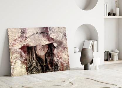 Girl In Retro Hat Glass Wall Art
