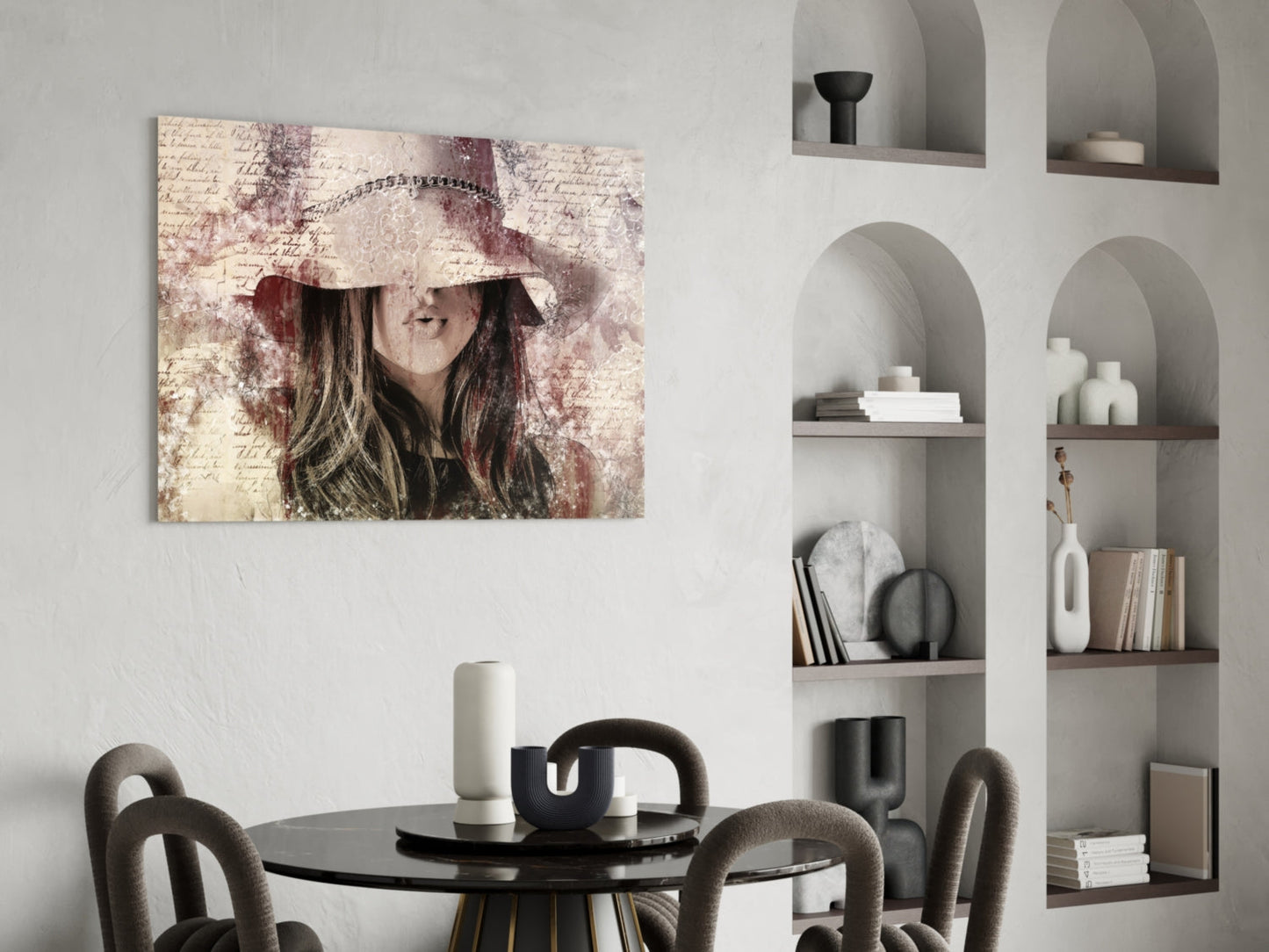 Girl In Retro Hat Glass Wall Art
