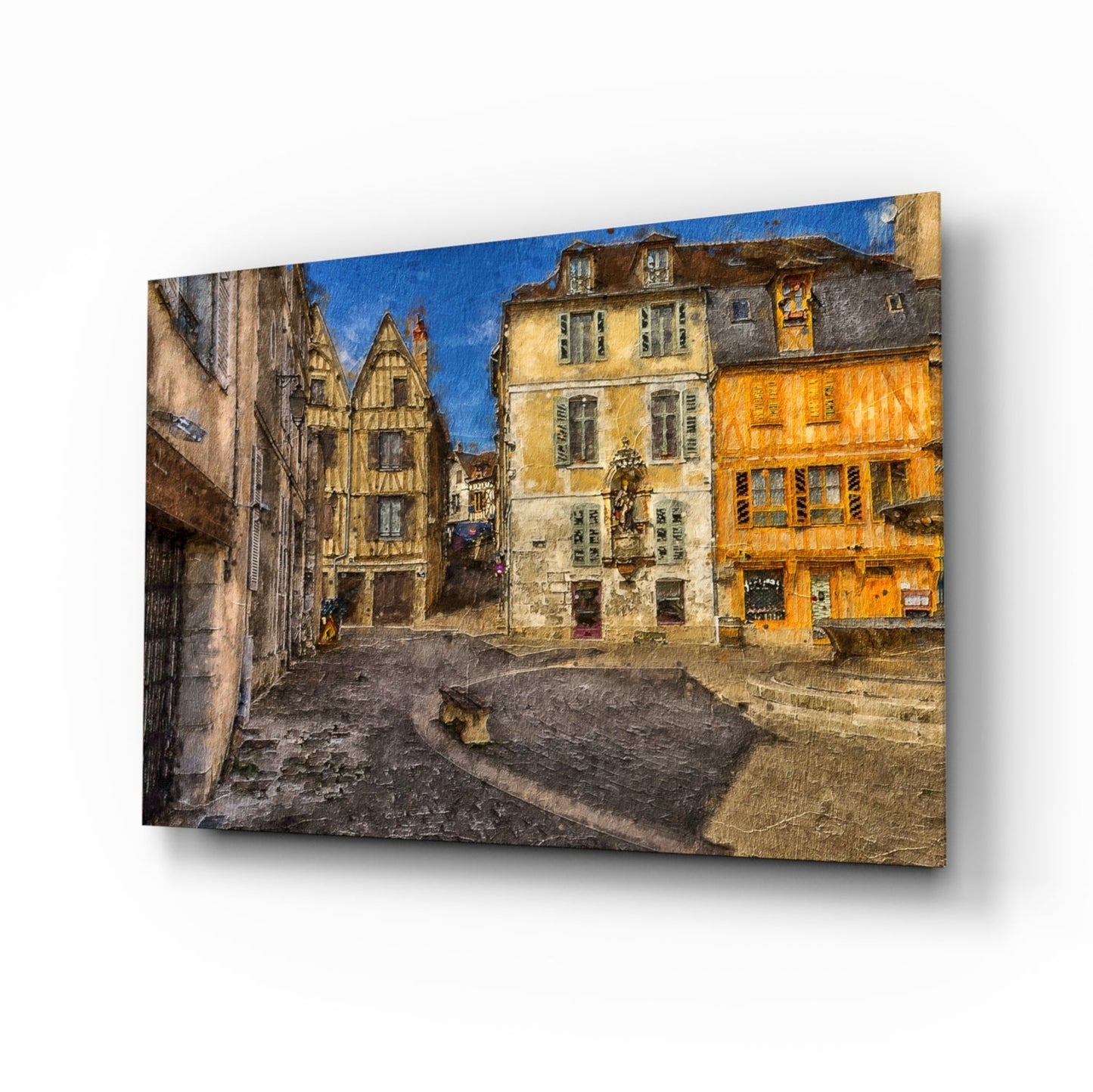 Medieval Square Glass Wall Art old town piazza