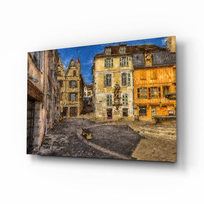 Medieval Square Glass Wall Art old town piazza