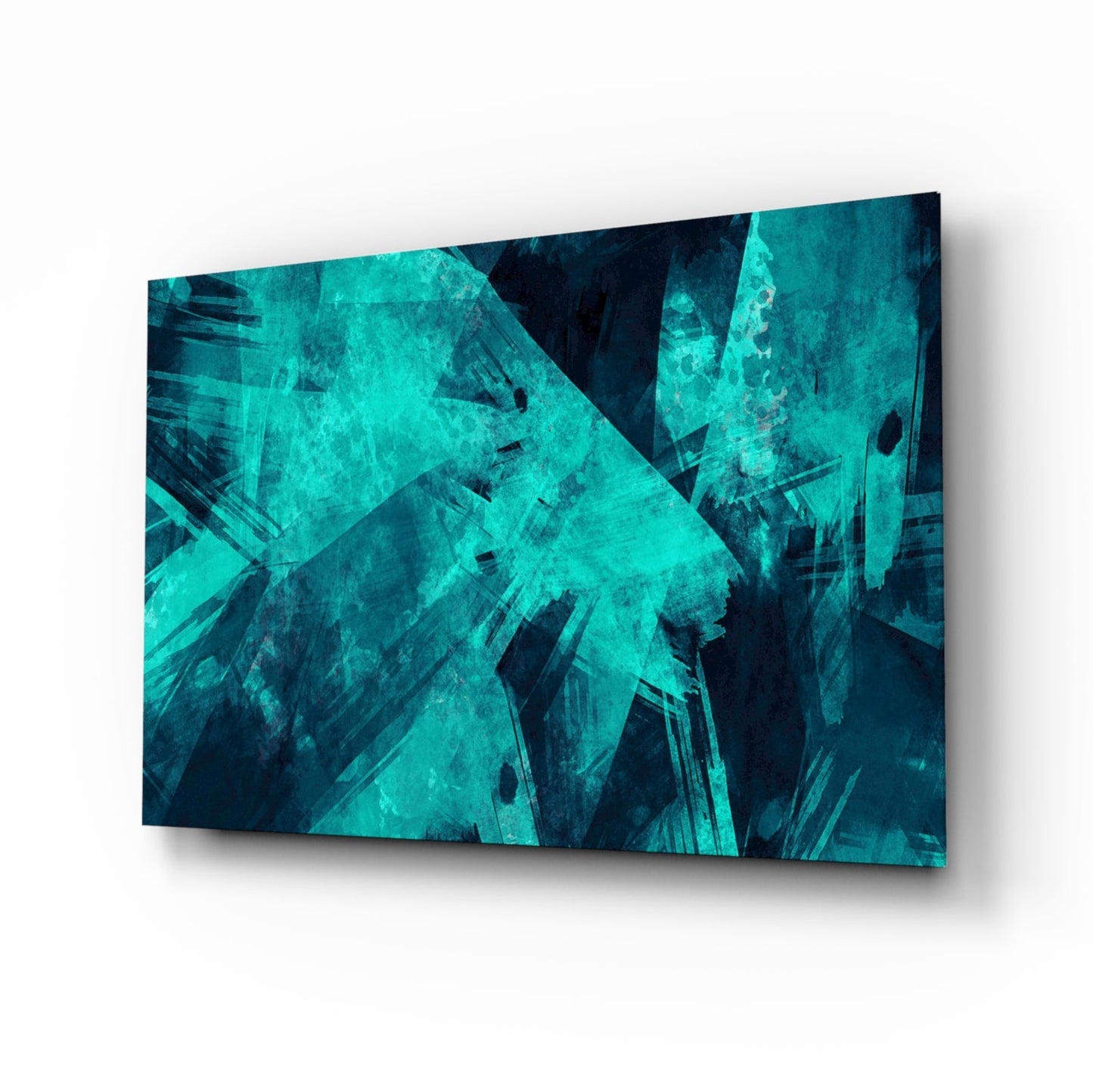 Turquoise ice brushstrokes glass wall art