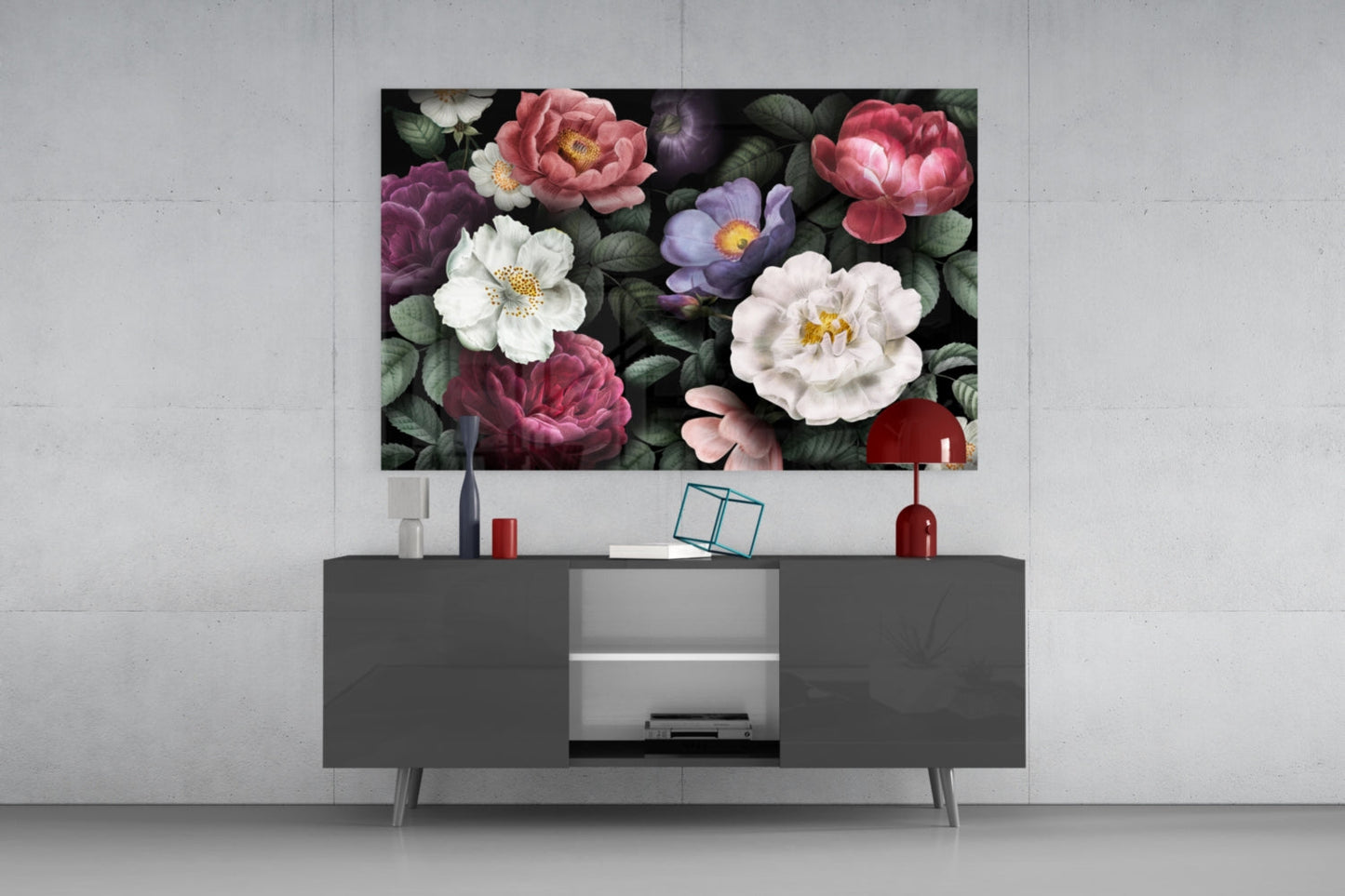 Vintage Rose Bouquet Glass Wall Art