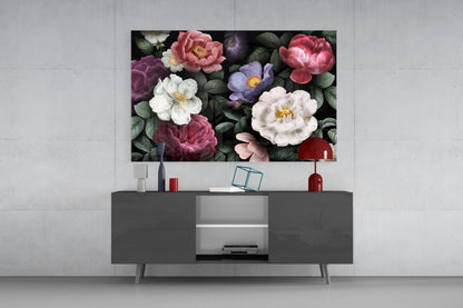 Vintage Rose Bouquet Glass Wall Art