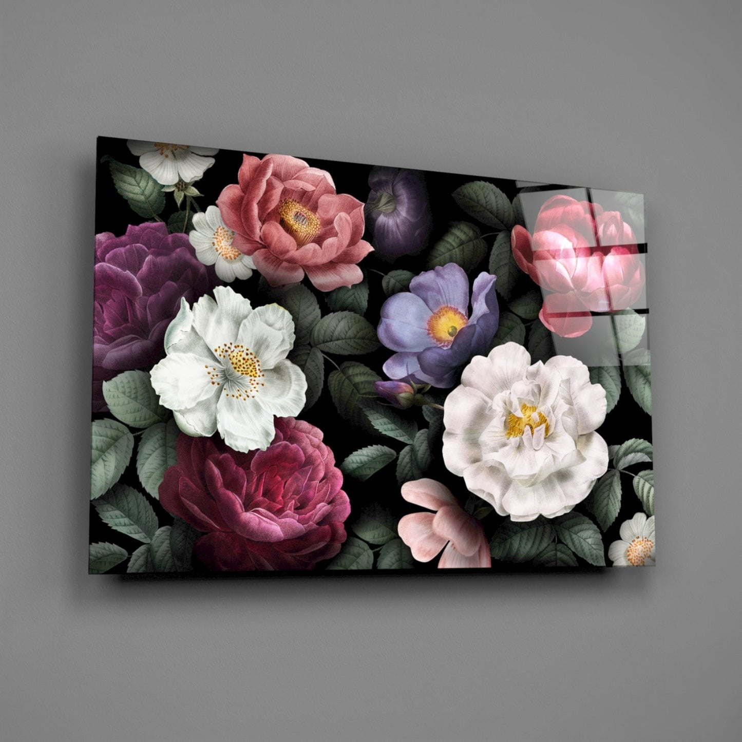 Vintage Rose Bouquet Glass Wall Art