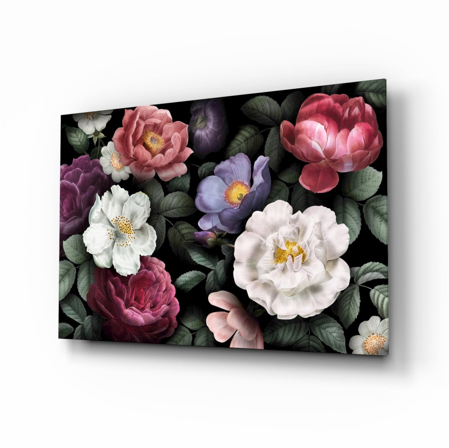 Vintage rose bouquet floral glass wall art