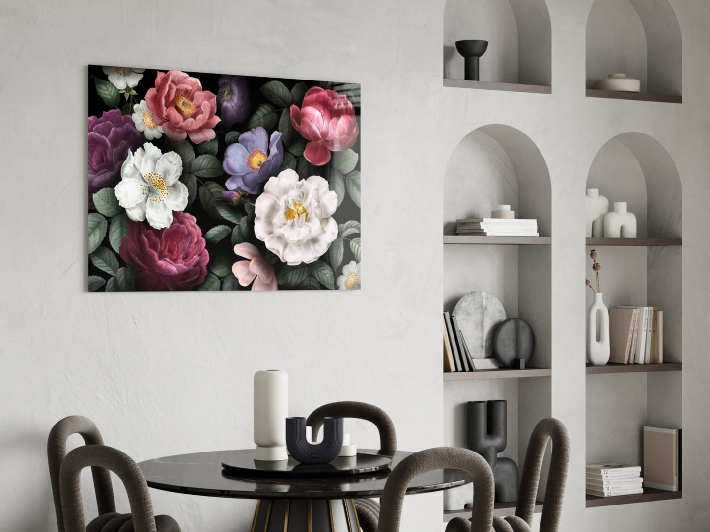 Vintage Rose Bouquet Glass Wall Art