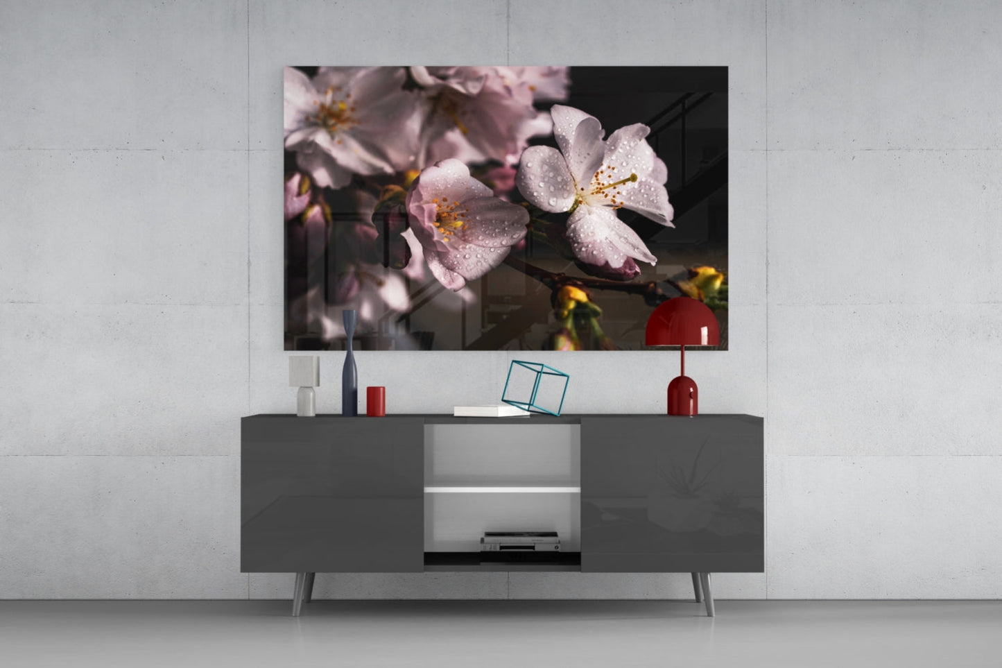 Cherry Blossom Dewdrop Glass Wall Art