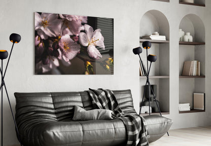 Cherry Blossom Dewdrop Glass Wall Art