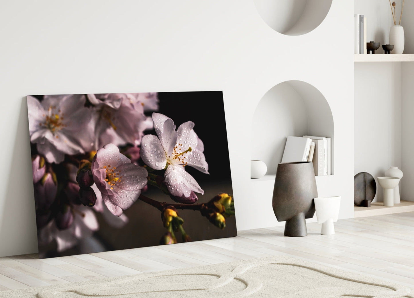 Cherry Blossom Dewdrop Glass Wall Art