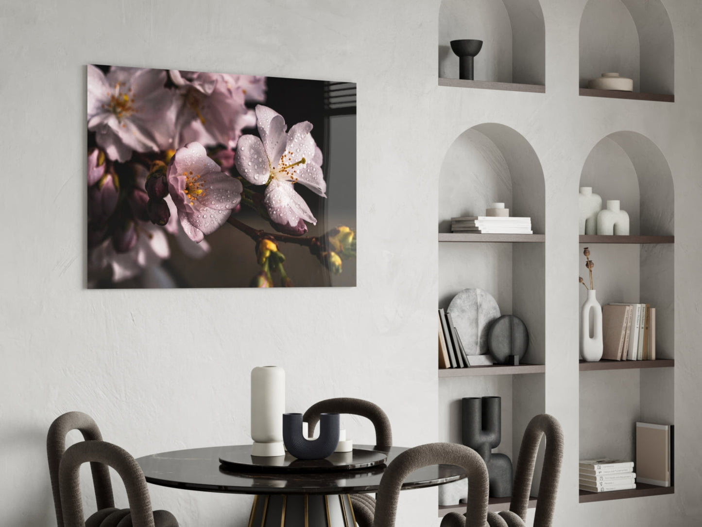 Cherry Blossom Dewdrop Glass Wall Art