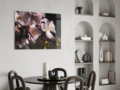 Cherry Blossom Dewdrop Glass Wall Art