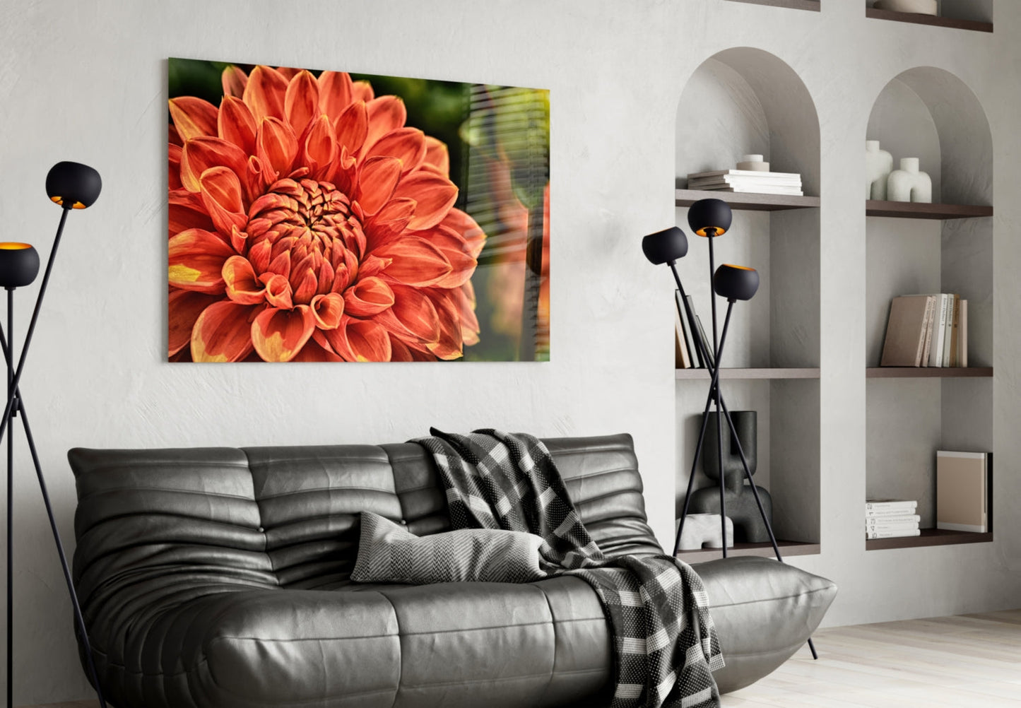 Orange Dahlia Macro Bloom Glass Wall Art