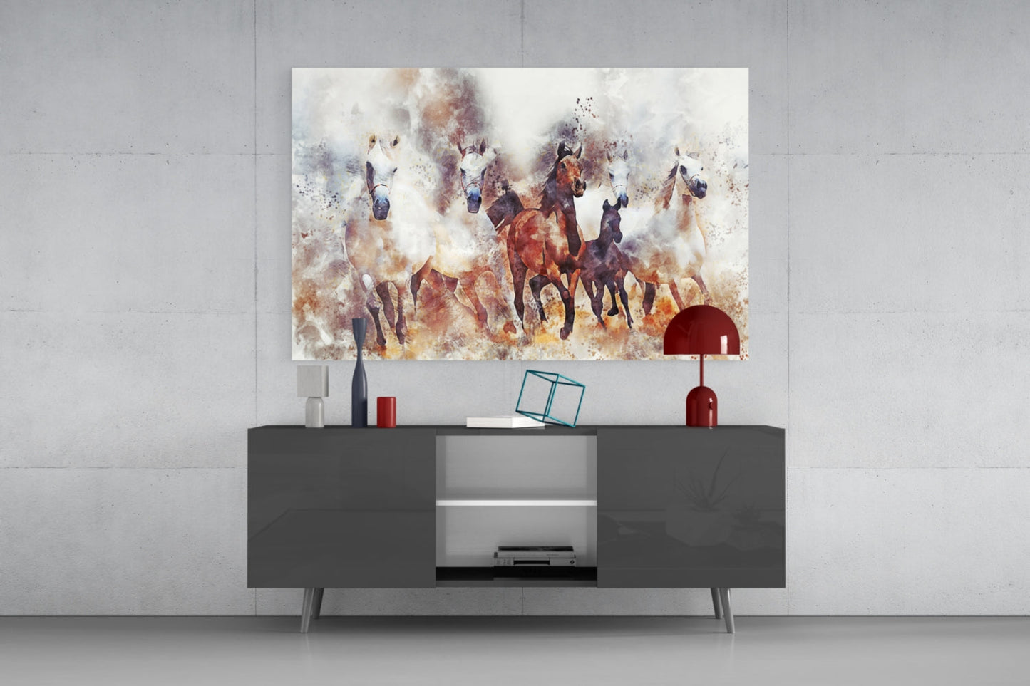 Watercolor Running Horses Glass Wall Art