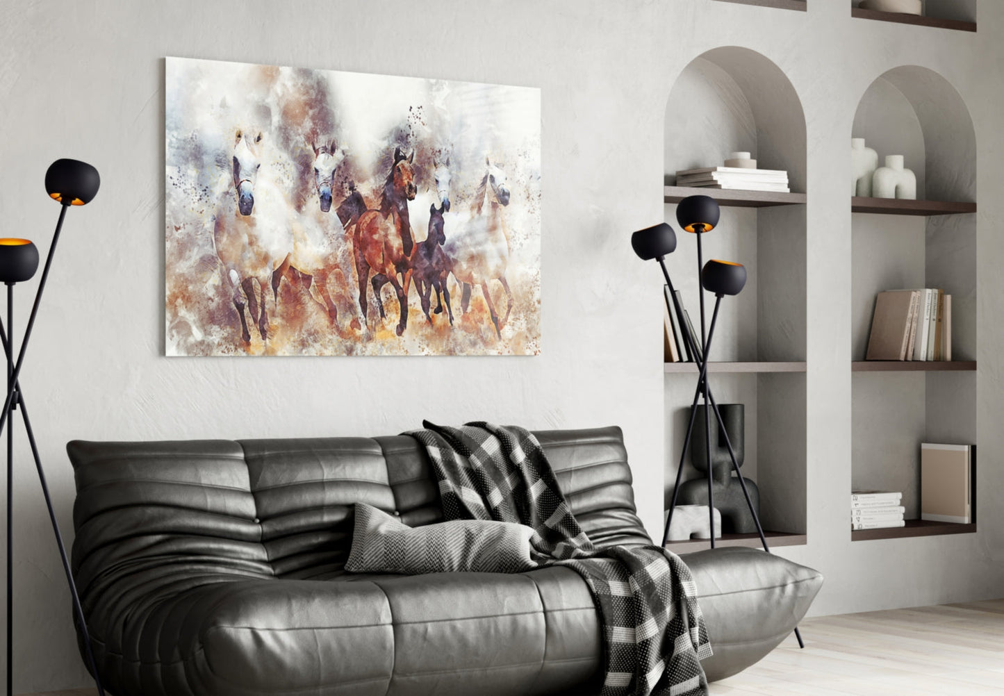 Watercolor Running Horses Glass Wall Art