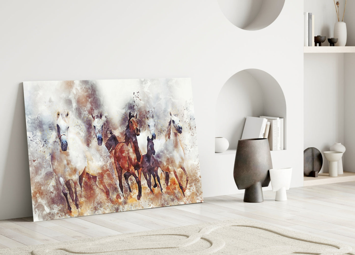 Watercolor Running Horses Glass Wall Art
