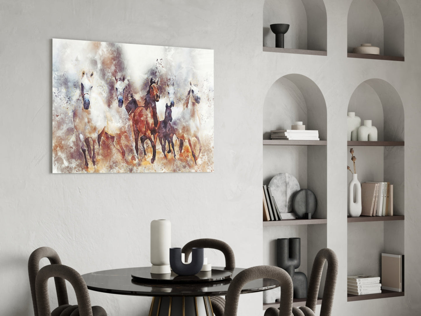 Watercolor Running Horses Glass Wall Art
