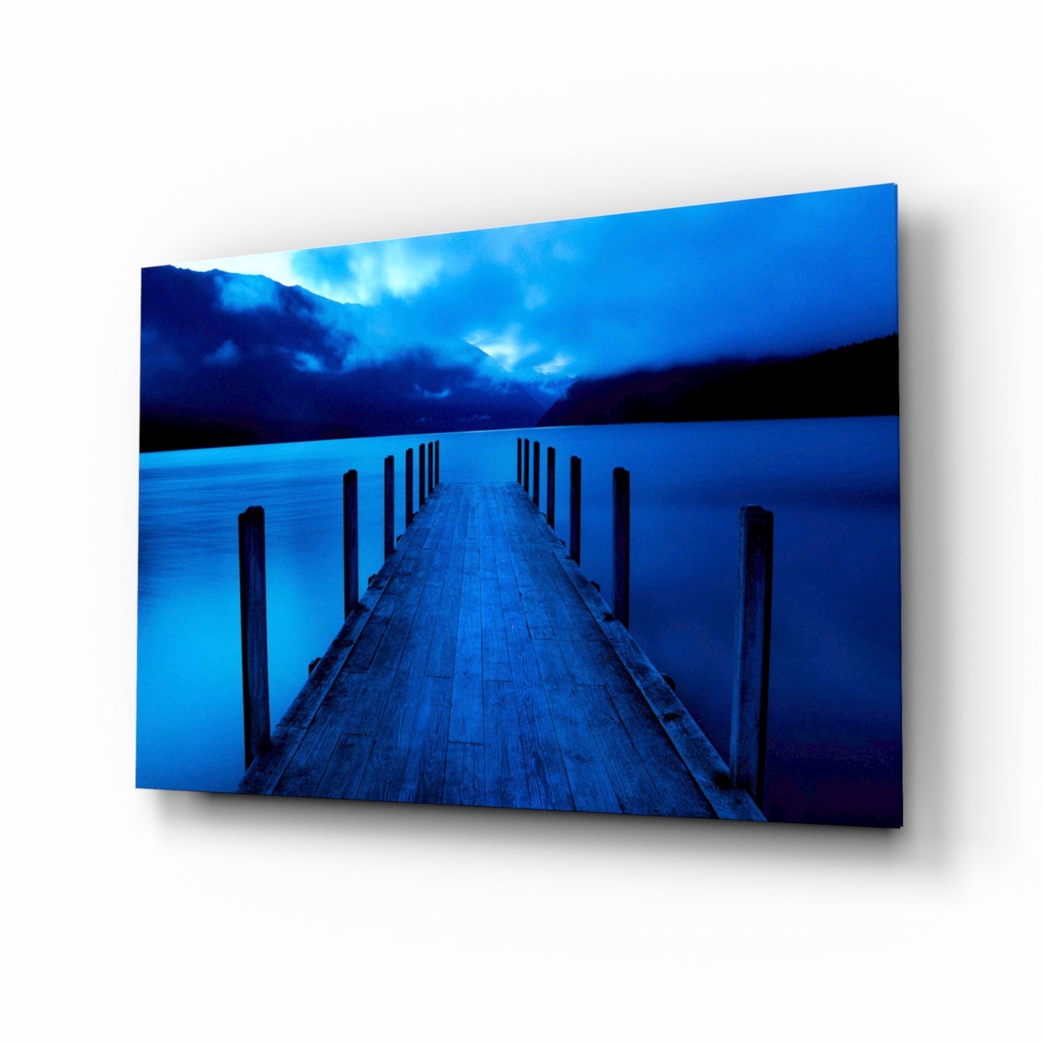 Moonlit Blue Mountain Jetty Glass Wall Art landscape print