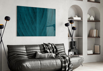 Teal Leaf Texture Glass Wall Art