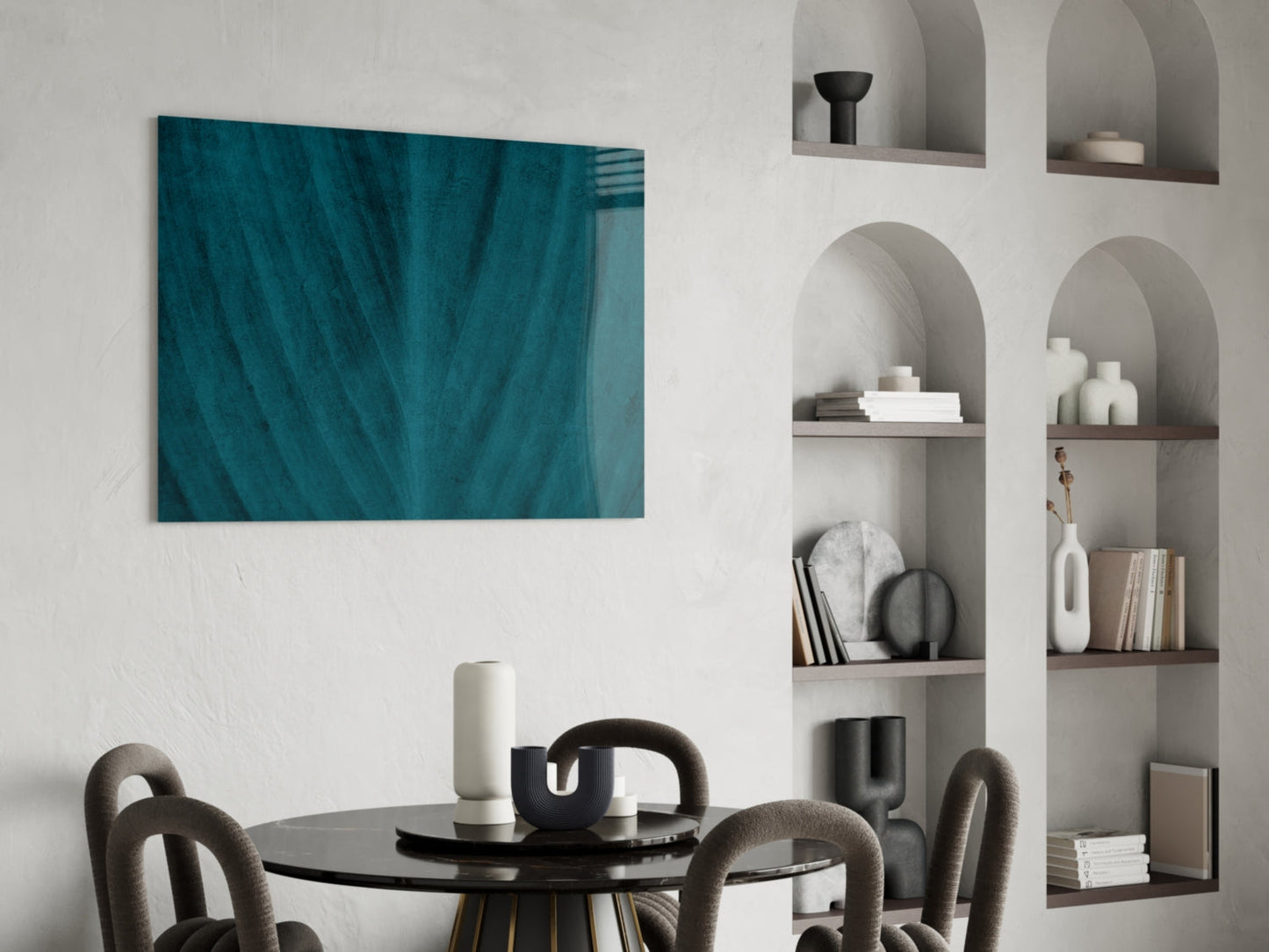 Teal Leaf Texture Glass Wall Art
