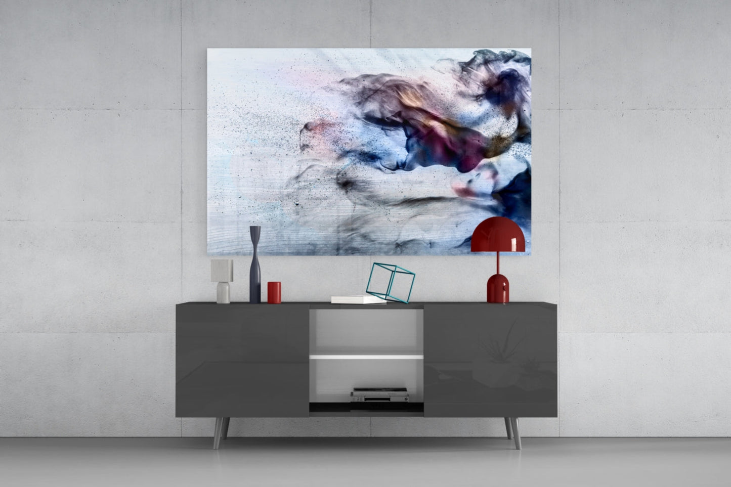 Pastel Ink Drift on Gray Glass Wall Art