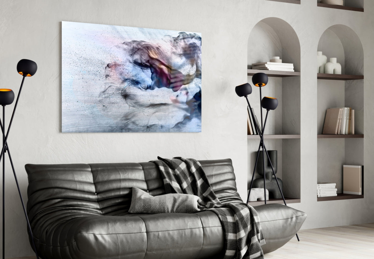 Pastel Ink Drift on Gray Glass Wall Art