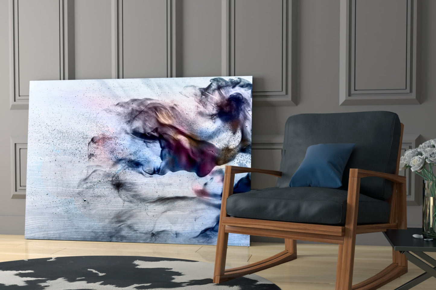 Pastel Ink Drift on Gray Glass Wall Art