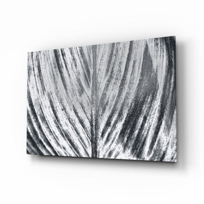 Silver brushed leaf monochrome botanical glass wall art
