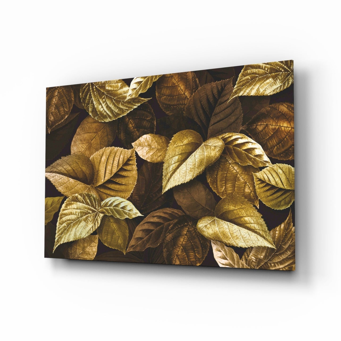 Bronze leaf macro glass wall art