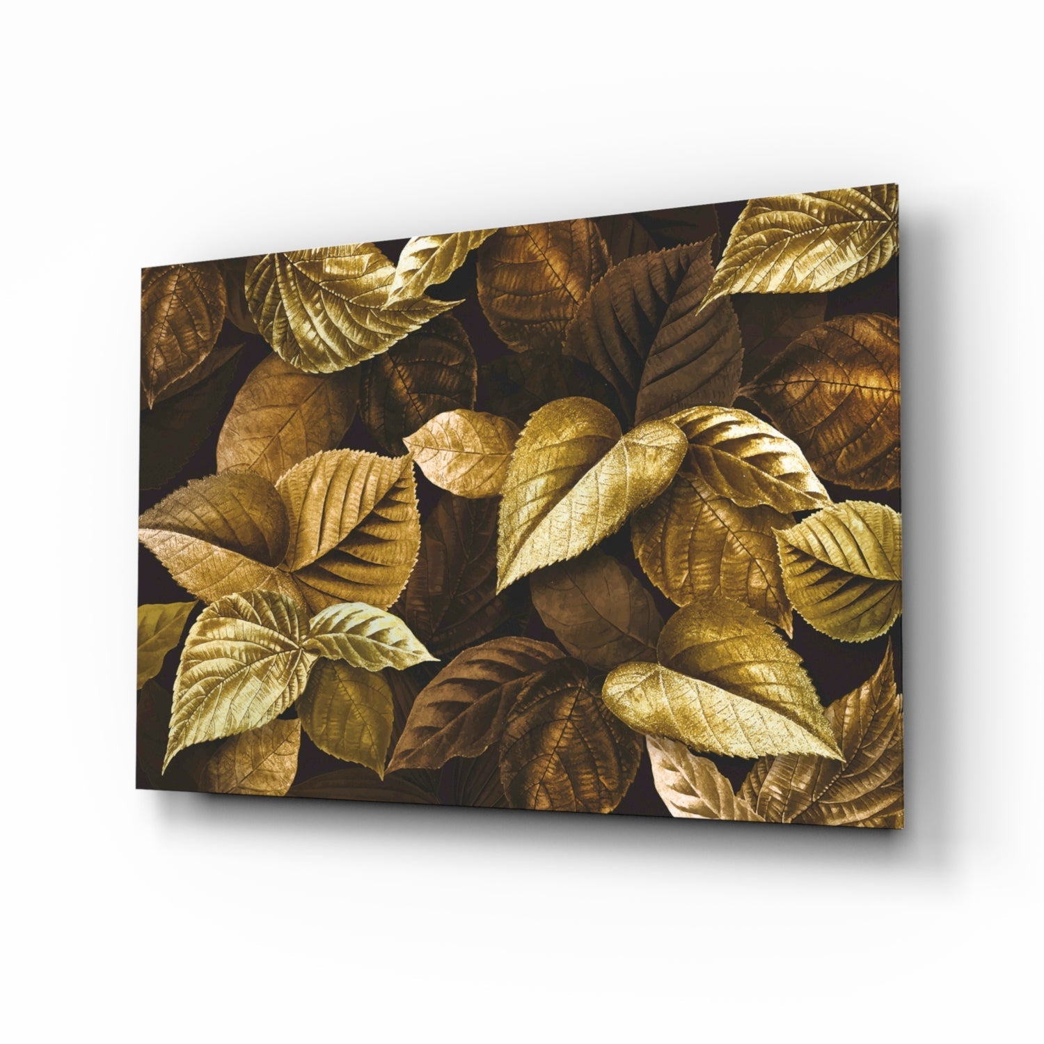 Bronze leaf macro glass wall art