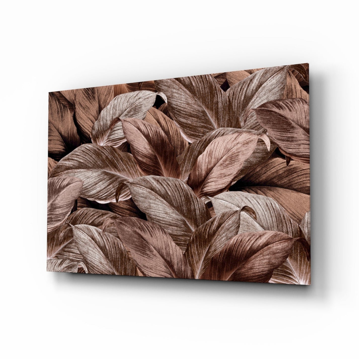 Bronze tropical leaf glass wall art