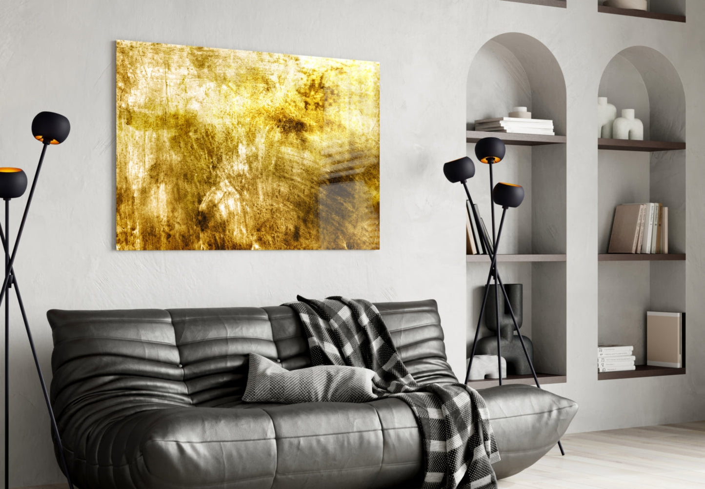 Golden Grunge Glass Wall Art