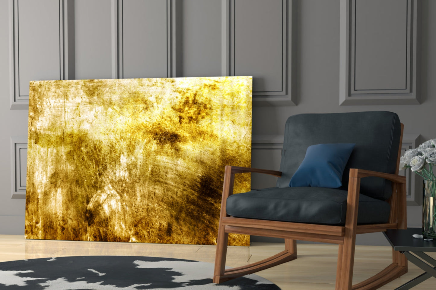 Golden Grunge Glass Wall Art