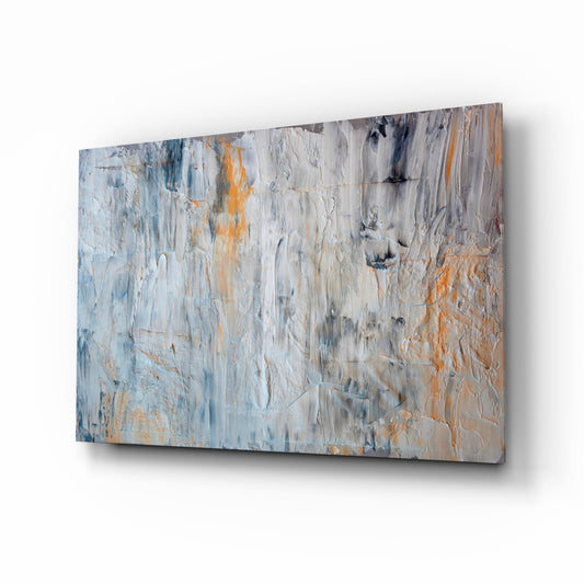 Dove gray palette-knife abstract glass wall art