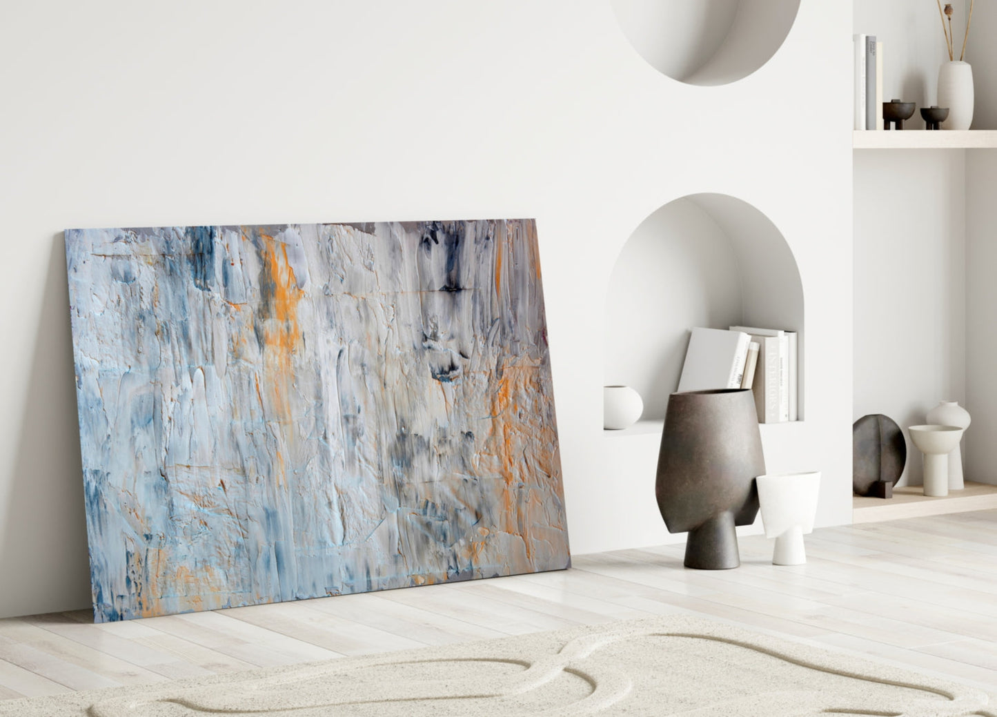 Peach Palette Knife Abstract Glass Wall Art