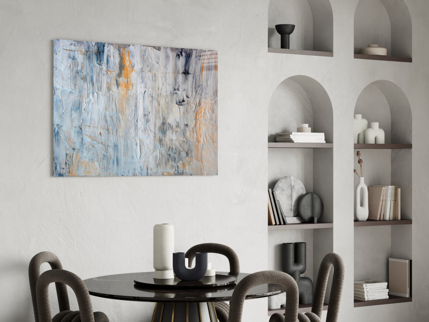 Peach Palette Knife Abstract Glass Wall Art