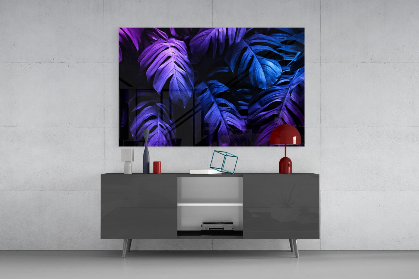Neon Tropical Leaf Glass Wall Art