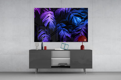Neon Tropical Leaf Glass Wall Art
